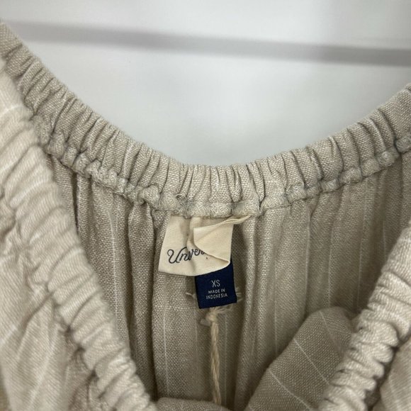 Universal Thread Jumpsuit Off Shoulder Linen Belted Beige Stripe NWT - Picture 4 of 11